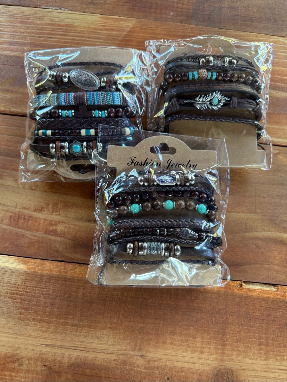 Fashion Jewelry Brown and Turquoise Layered Wrap Bracelet Pack